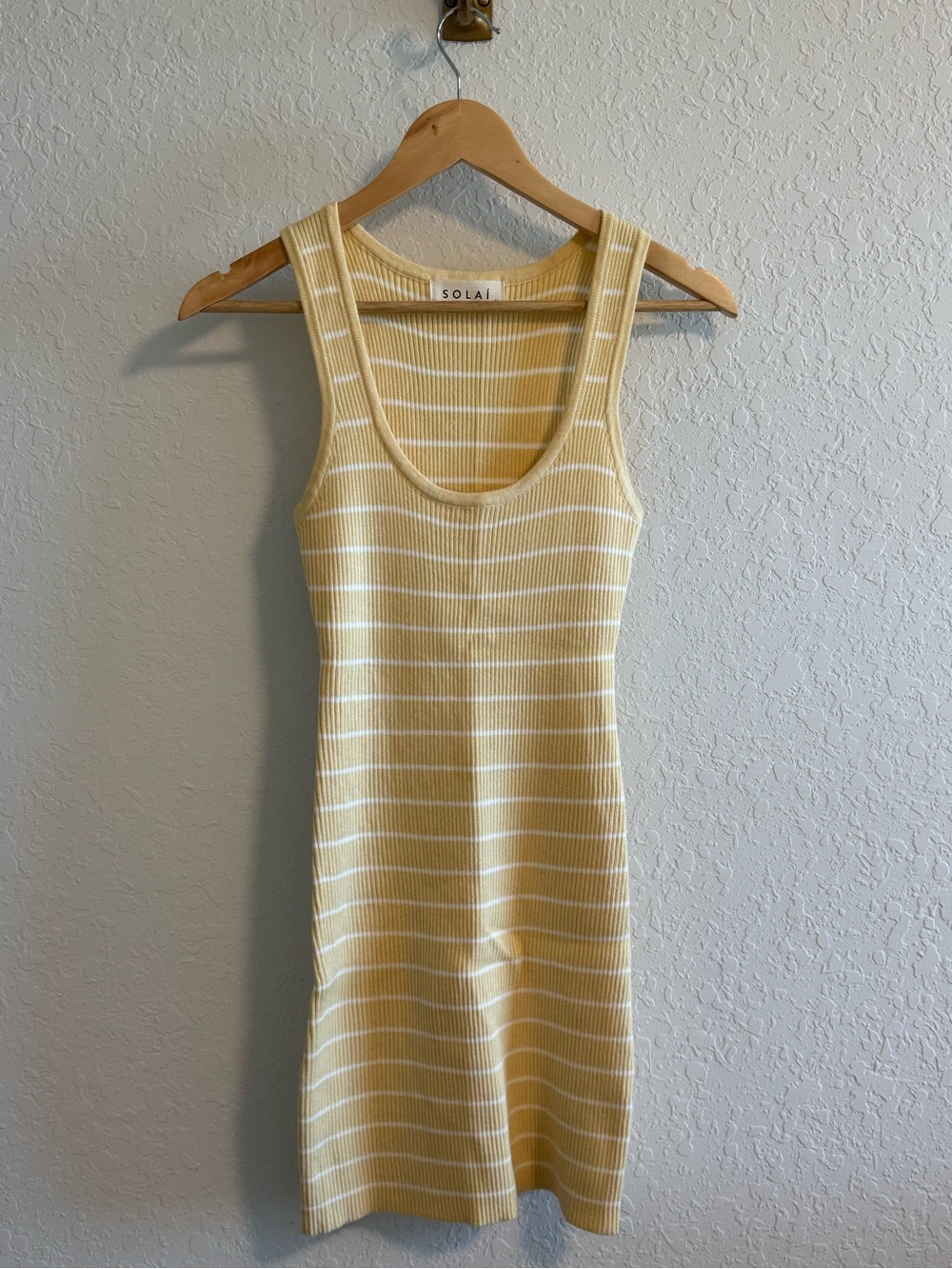 Solai Yellow & White Striped Ribbed Mini Dress